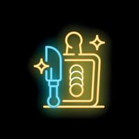 Glowing neon line knife sharpener icon isolated on black background. vector