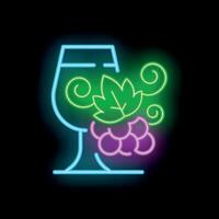 Neon sign of glass with wine grape winemaking symbol glowing vector