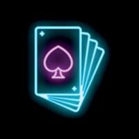 Neon style ace of spades playing card shining on black background vector