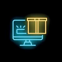 Neon sign representing online shopping with gift box over computer screen vector