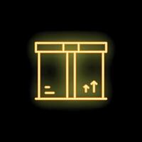 Neon yellow delivery shipping box with up arrows sign on black background vector