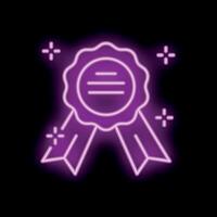 Neon sign representing quality assurance with award ribbon on a black background vector