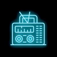 Neon icon of retro receiver radio playing music on black background vector
