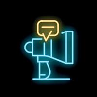 Neon marketing megaphone announcing with speech bubble and check mark icon vector