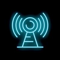 Neon sign representing radio tower broadcasting signal vector