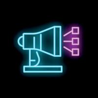 Neon megaphone sending out a flow of information on black background vector