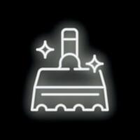 White neon style cleaning brush icon on black background vector
