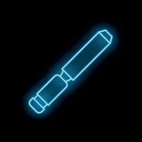 Blue neon sign of chisel for carpenter on black background vector