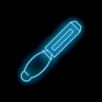 Blue neon sign of utility knife on black background vector