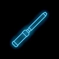 Blue neon soldering iron icon on black background vector