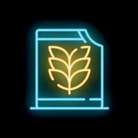 Neon sign showing sack of flour with wheat grain inside vector