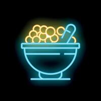 Neon style icon of a bowl overflowing with cereal and a spoon vector