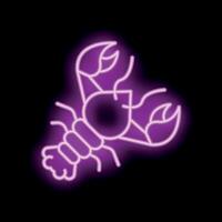 Bright purple neon sign showing a lobster with open claws vector