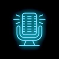 Neon microphone icon glowing on dark background vector
