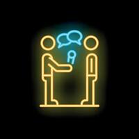 Neon icon of a journalist interviewing a businessman holding a microphone vector