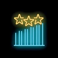 Neon icon of increasing bar chart with three stars for high performance rating vector