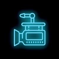 Neon camera icon glowing on dark background vector