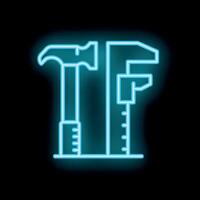 Neon sign representing hammer and caliper for construction and engineering vector