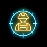 Neon icon of construction worker in target showing skilled labor shortage vector