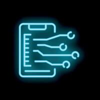 Neon style icon showing clipboard with electronic circuit board vector
