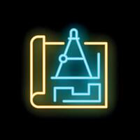 Neon icon of compass drawing on paper for architect and engineering projects vector