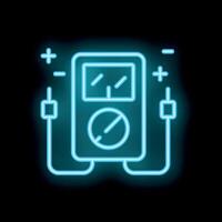Neon icon of a multimeter measuring voltage with test leads vector