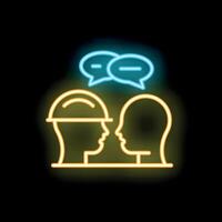 Neon icon of engineer discussing a project with a colleague vector