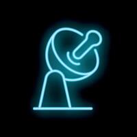 Neon satellite dish transmitting data signal icon vector