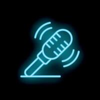 Neon microphone icon glowing on black background vector