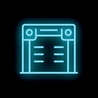Blue neon icon of a treadmill is glowing on a black background vector