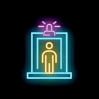 Neon icon of person walking through security metal detector gate vector