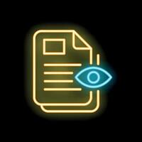 Neon icon of eye watching documents representing concept of monitoring vector