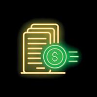 Neon sign representing online payment system with dollar coin leaving documents vector