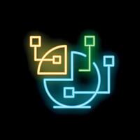 Neon sign showing data connecting in a pie chart on black background vector