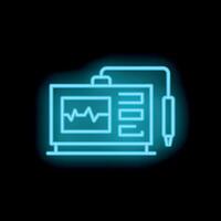 Neon icon of electrocardiogram machine showing heart rate on monitor vector