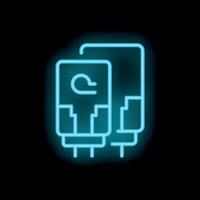Neon blue icon of cloud hosting servers glowing on black background vector