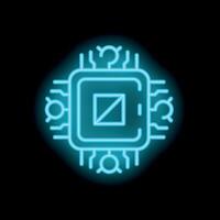Neon cpu microchip icon glowing on dark background vector