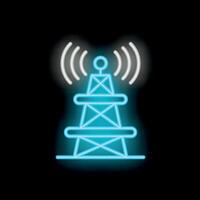 Neon style icon of telecommunication tower transmitting signal vector