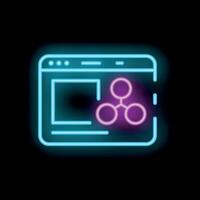 Neon icon of website showing blockchain technology decentralization vector