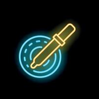 Neon icon of pipette dropping essential oil representing aromatherapy treatment vector