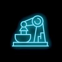 Neon sign of robotic arm picking up object in factory vector
