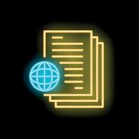 Neon icon of globe and documents representing global business strategy vector