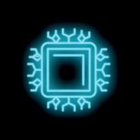 Neon blue cpu shining in the dark illustrating computing power vector