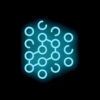 Neon style icon showing molecule structure connecting circles and lines vector