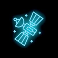Neon satellite icon orbiting earth transmitting signal vector
