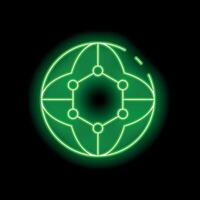 Green neon globe icon representing global network connectivity vector