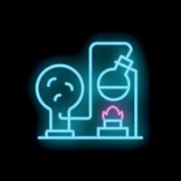 Neon sign depicting chemical experiment with round bottom flask and bunsen burner vector