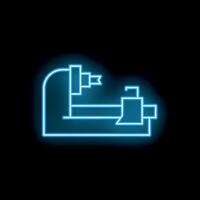 Neon blue lathe machine glowing on black background vector