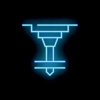 Neon icon of a drilling machine performing a task on a black background vector
