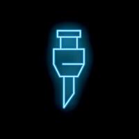 Blue neon style icon of a jackhammer on black background vector
